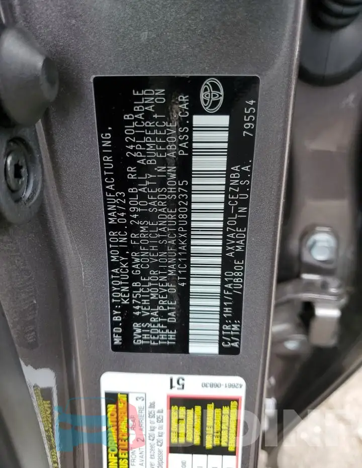 4T1C11AKXPU802375 Photo# 12