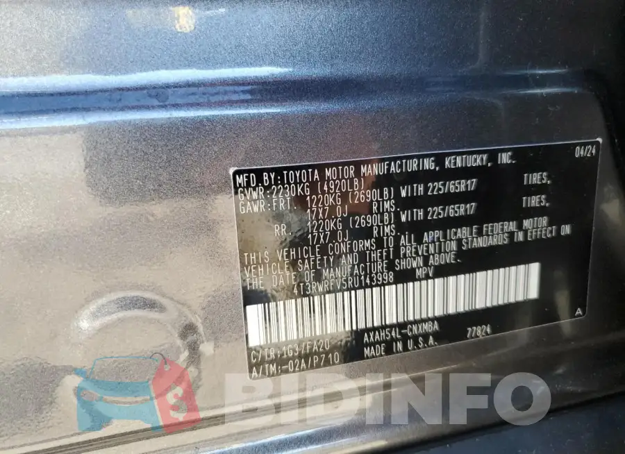 4T3RWRFV5RU143998 Photo# 14