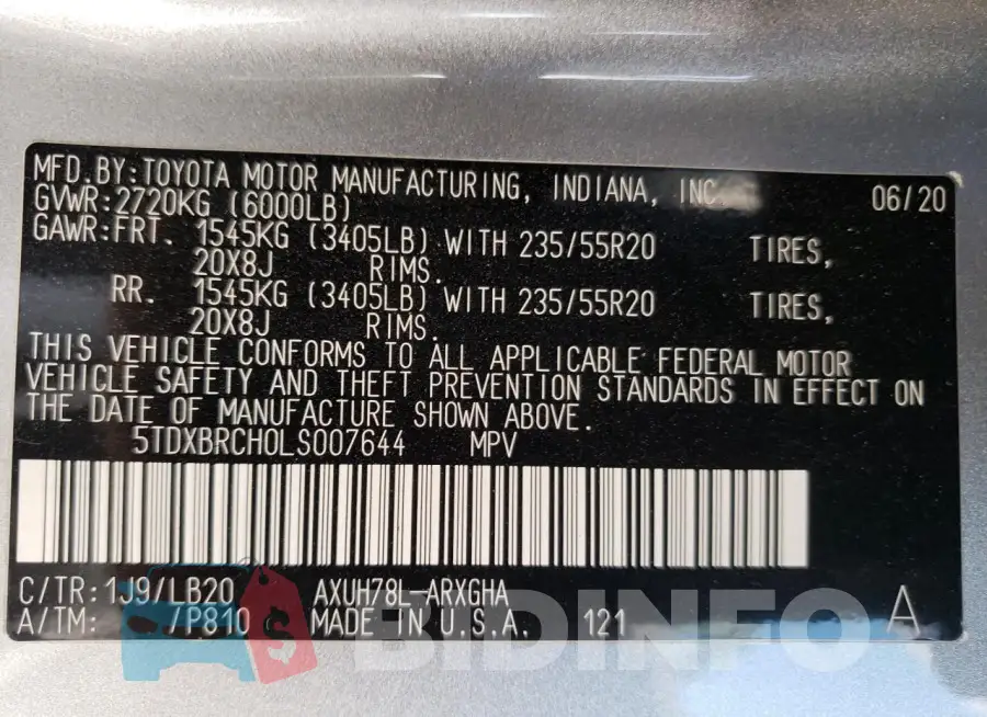 5TDXBRCH0LS007644 Photo# 13