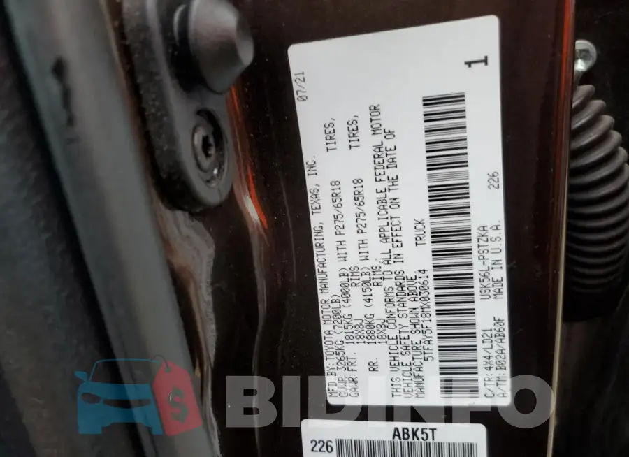 5TFAY5F18MX030614 Photo# 13