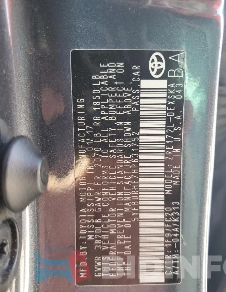 5YFBURHE7HP631752 Photo# 14