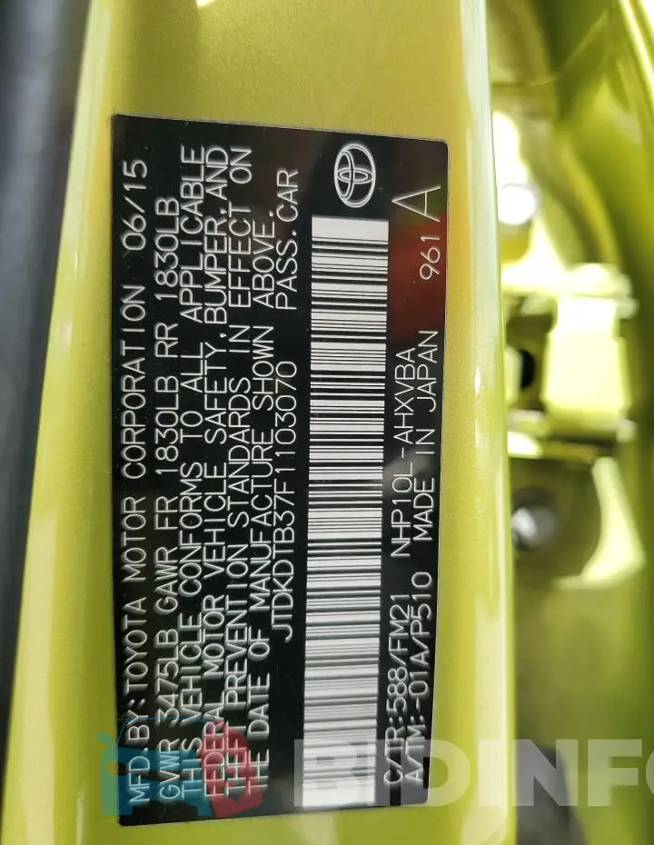 JTDKDTB37F1103070 Photo# 13