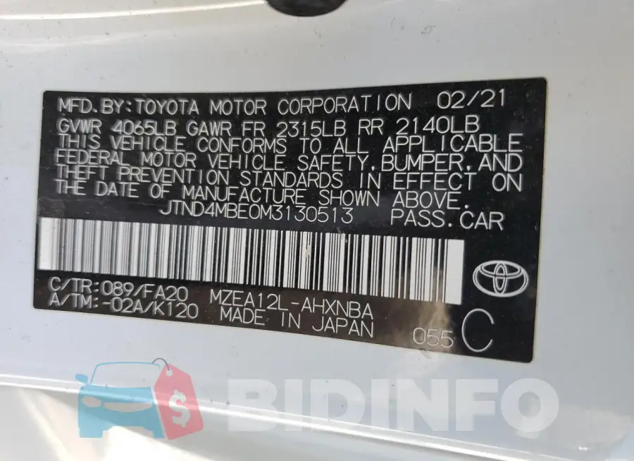 JTND4MBE0M3130513 Photo# 12