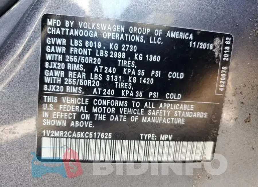 1V2MR2CA5KC517625 Photo# 14