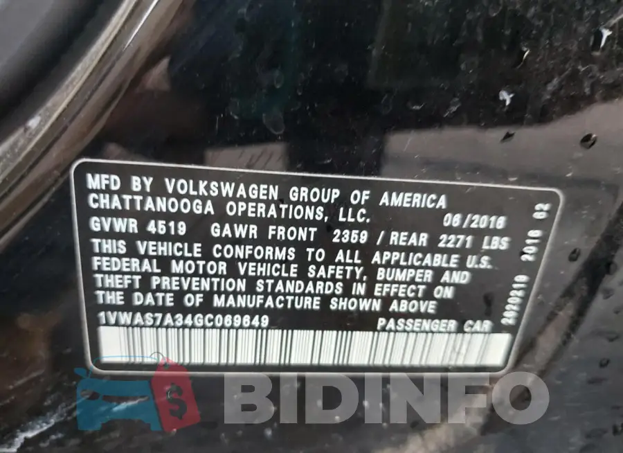 1VWAS7A34GC069649 Photo# 13