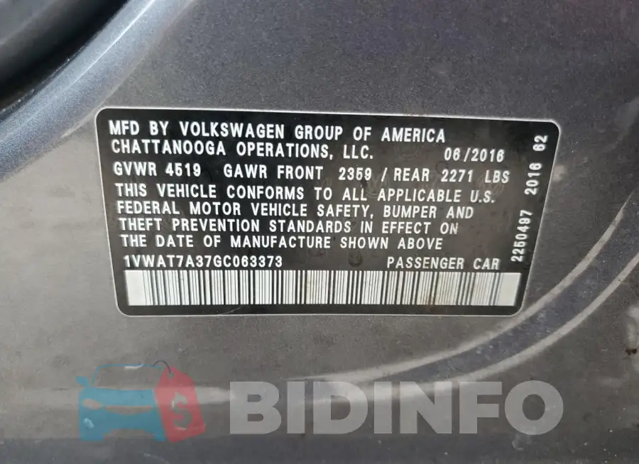 1VWAT7A37GC063373 Photo# 12