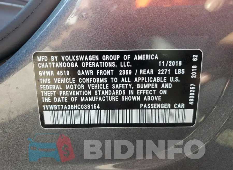 1VWBT7A35HC038154 Photo# 13
