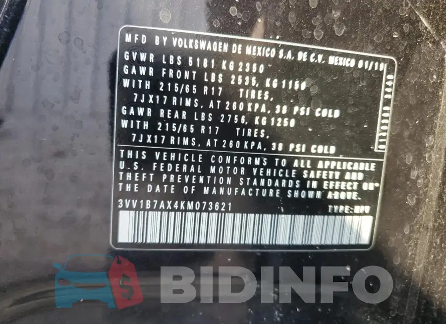 3VV1B7AX4KM073621 Photo# 13