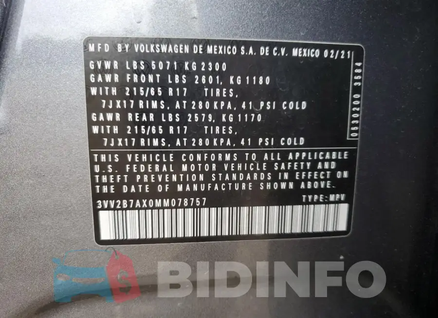 3VV2B7AX0MM078757 Photo# 13