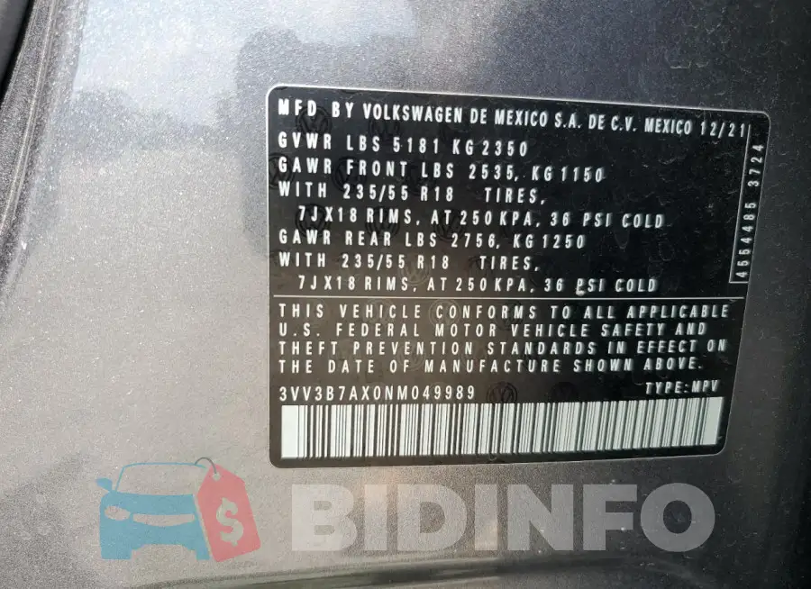 3VV3B7AX0NM049989 Photo# 13
