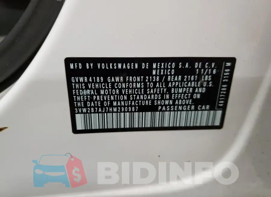 3VW2B7AJ7HM290987 Photo# 12