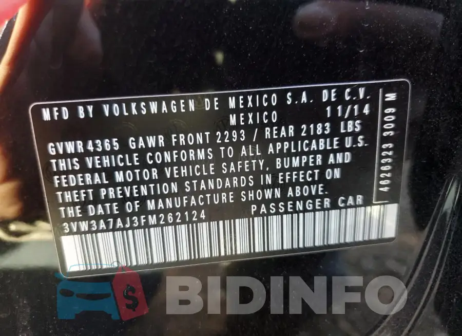 3VW3A7AJ3FM262124 Photo# 12