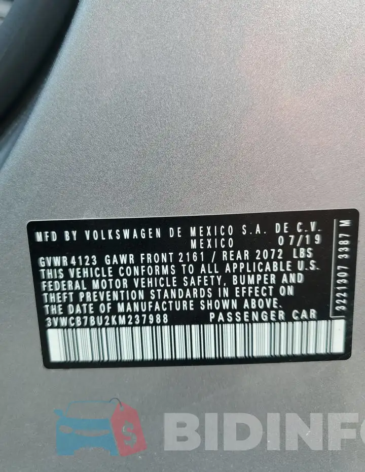 3VWCB7BU2KM237988 Photo# 12