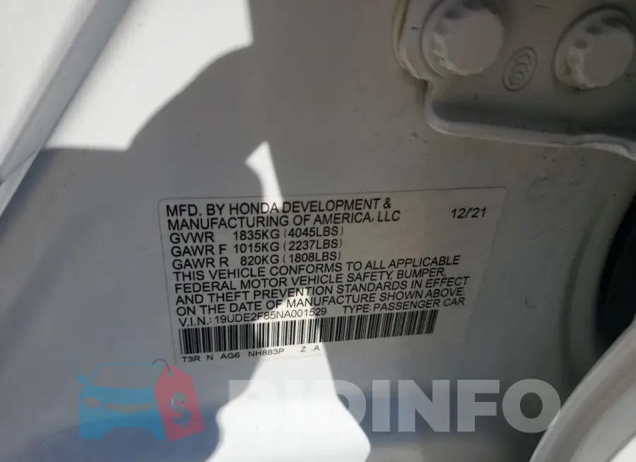 19UDE2F85NA001529 Photo# 12