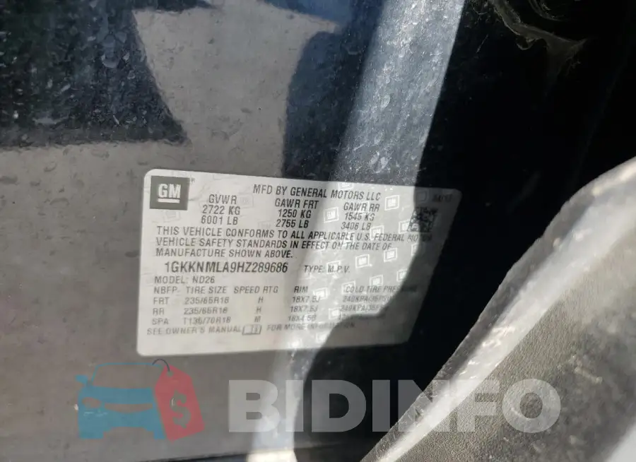 1GKKNMLA9HZ289686 Photo# 12