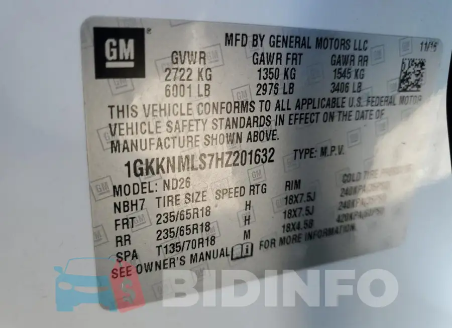1GKKNMLS7HZ201632 Photo# 14