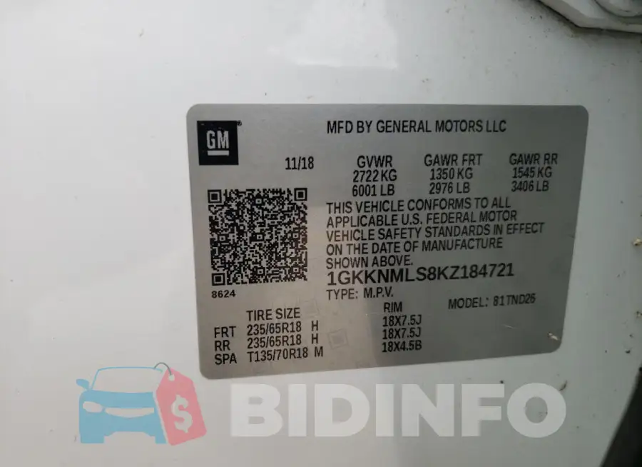 1GKKNMLS8KZ184721 Photo# 14