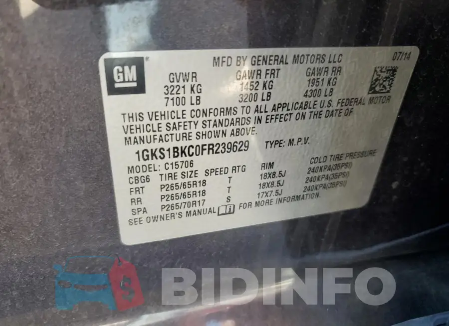 1GKS1BKC0FR239629 Photo# 13