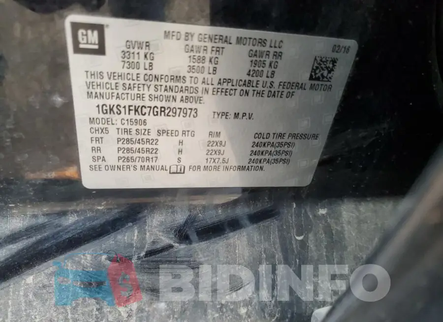 1GKS1FKC7GR297973 Photo# 13