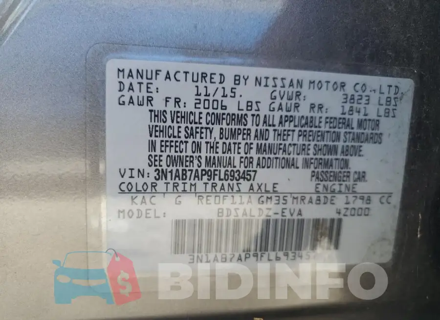 3N1AB7AP9FL693457 Photo# 12
