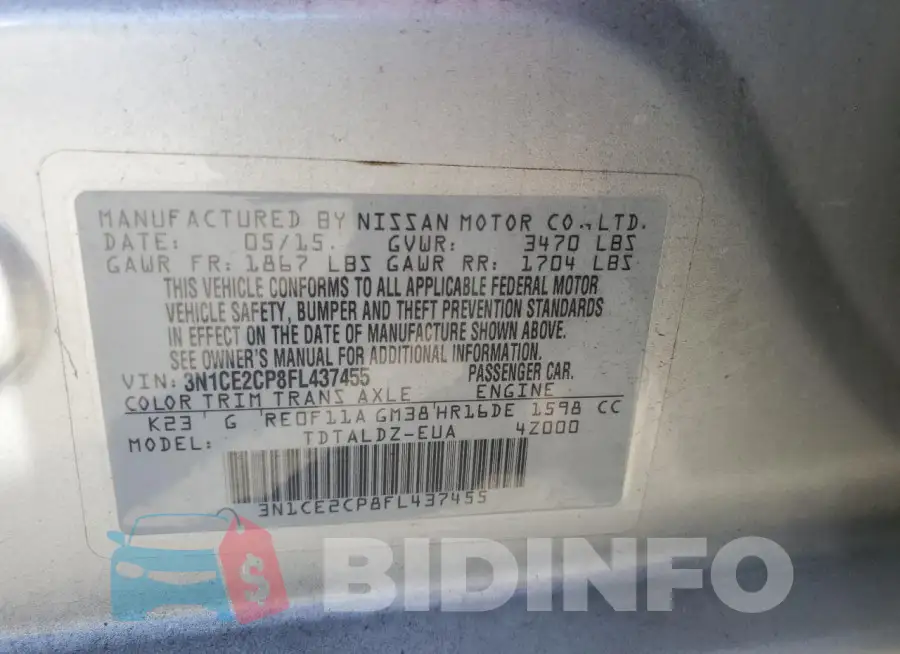 3N1CE2CP8FL437455 Photo# 13