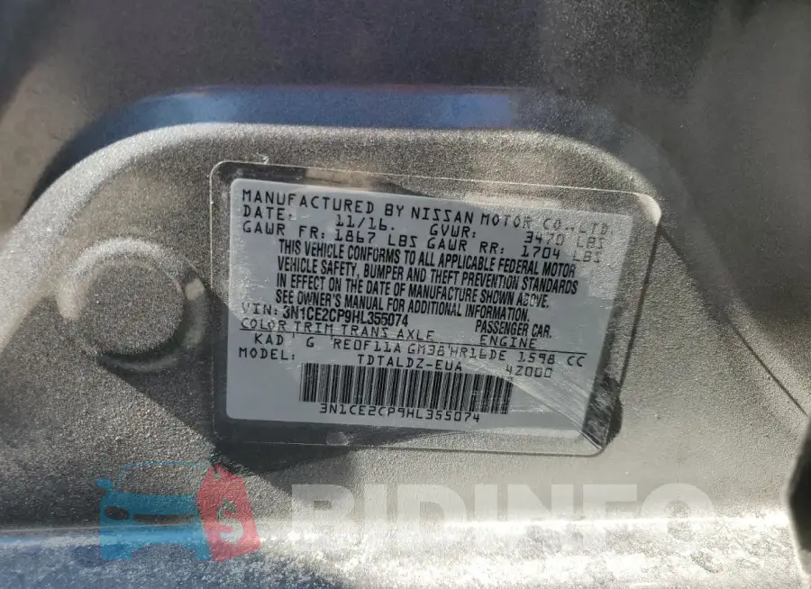 3N1CE2CP9HL355074 Photo# 13