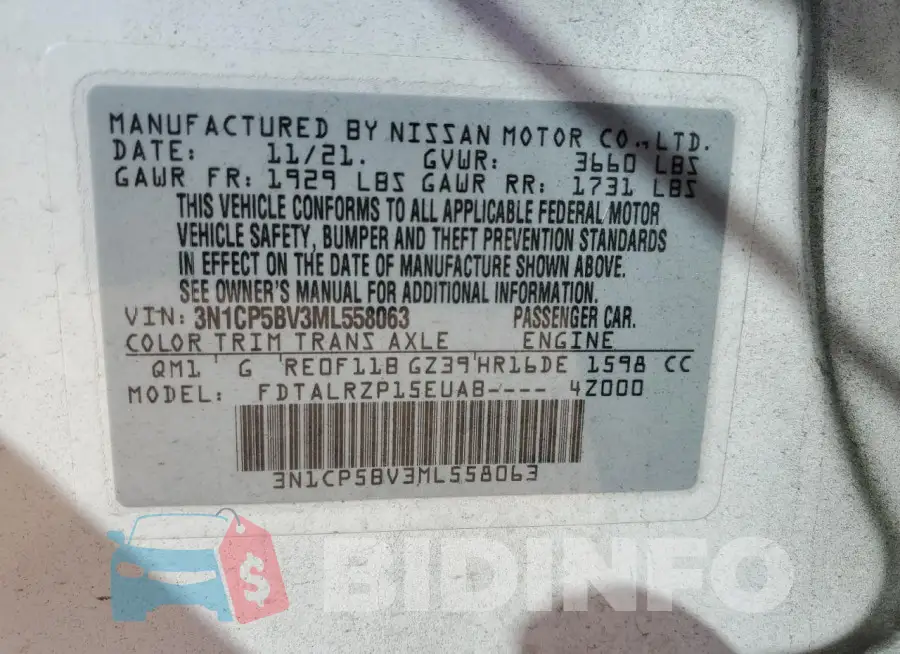 3N1CP5BV3ML558063 Photo# 12