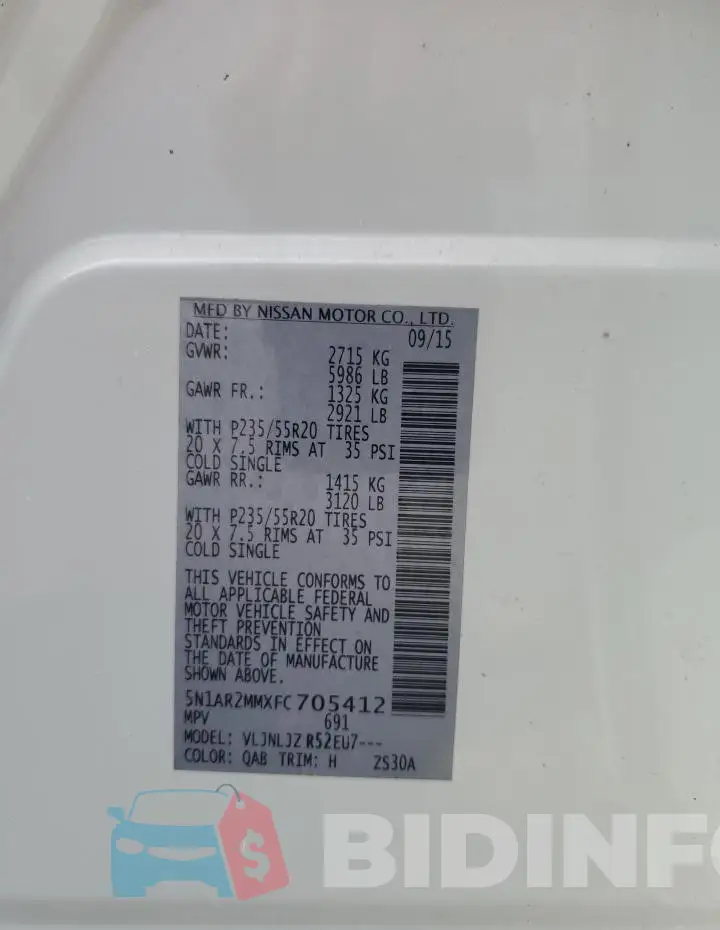 5N1AR2MMXFC705412 Photo# 14