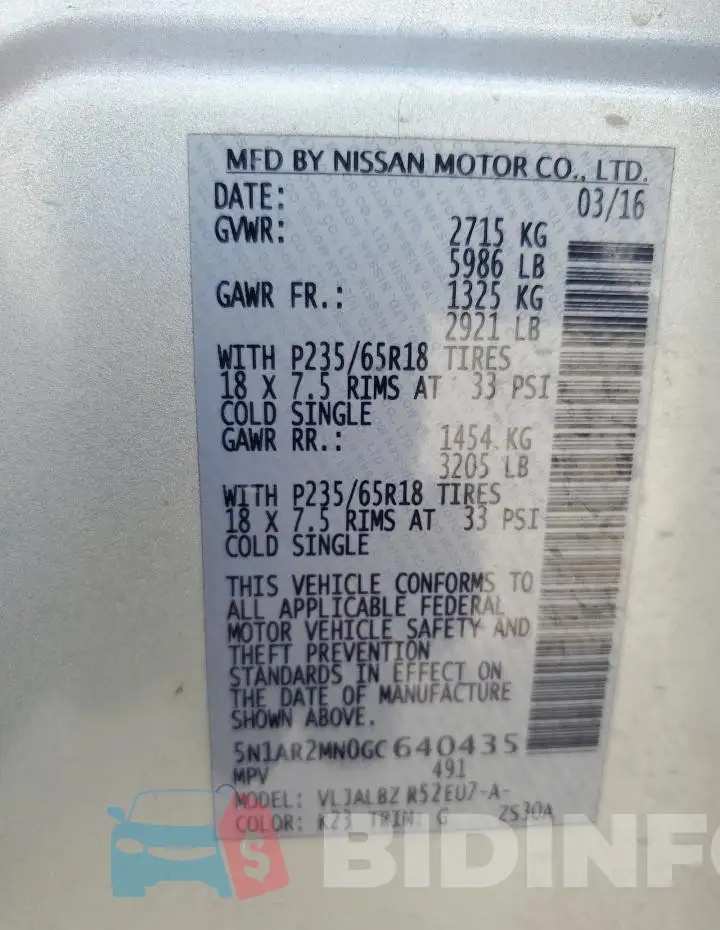 5N1AR2MN0GC640435 Photo# 13
