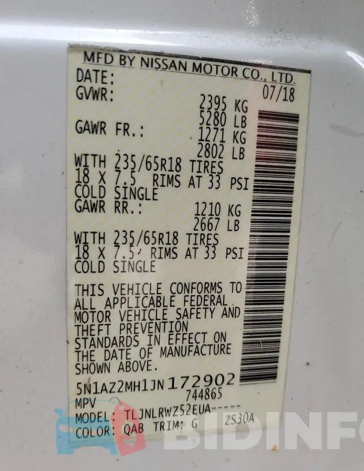 5N1AZ2MH1JN172902 Photo# 13