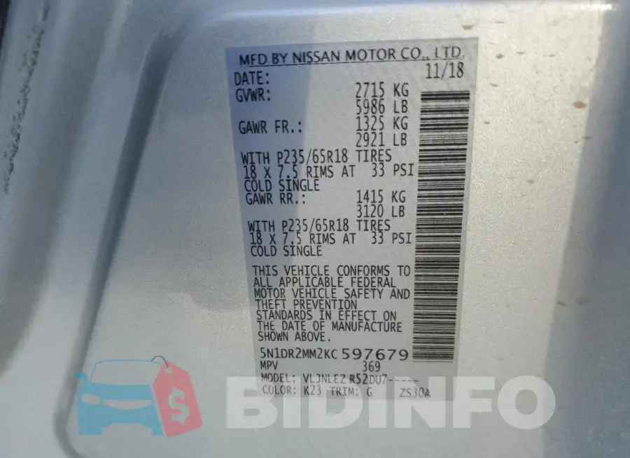 5N1DR2MM2KC597679 Photo# 13