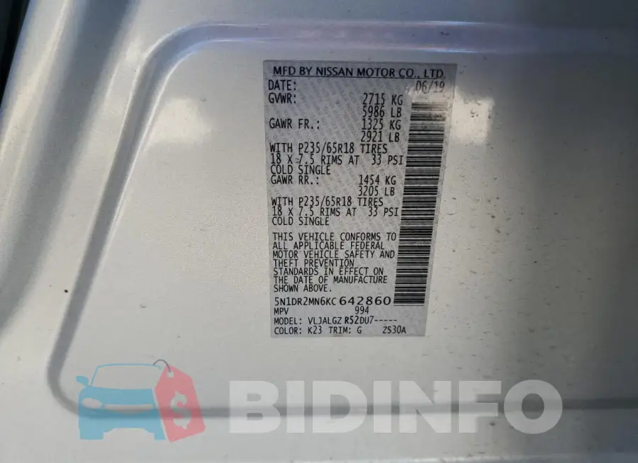 5N1DR2MN6KC642860 Photo# 12