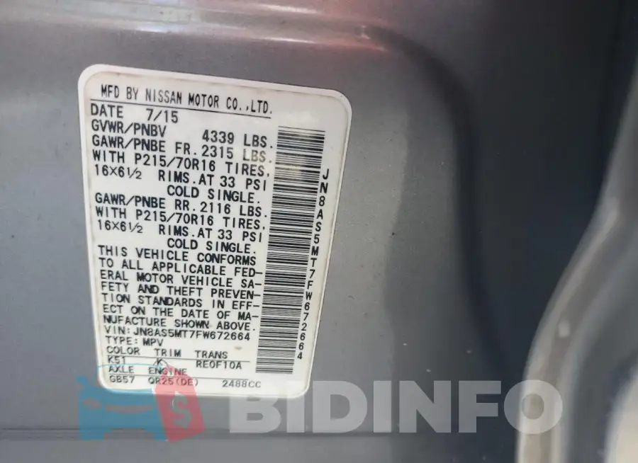 JN8AS5MT7FW672664 Photo# 13