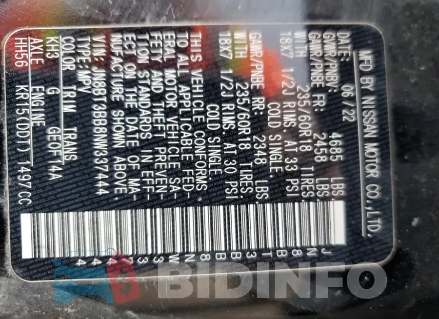 JN8BT3BB8NW337444 Photo# 13
