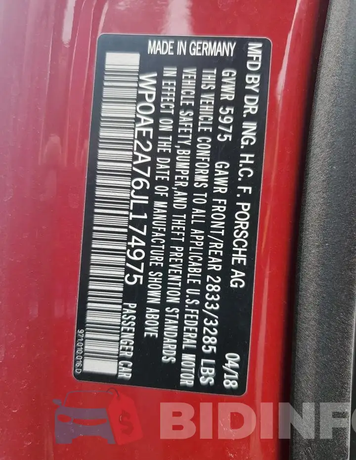 WP0AE2A76JL174975 Photo# 13