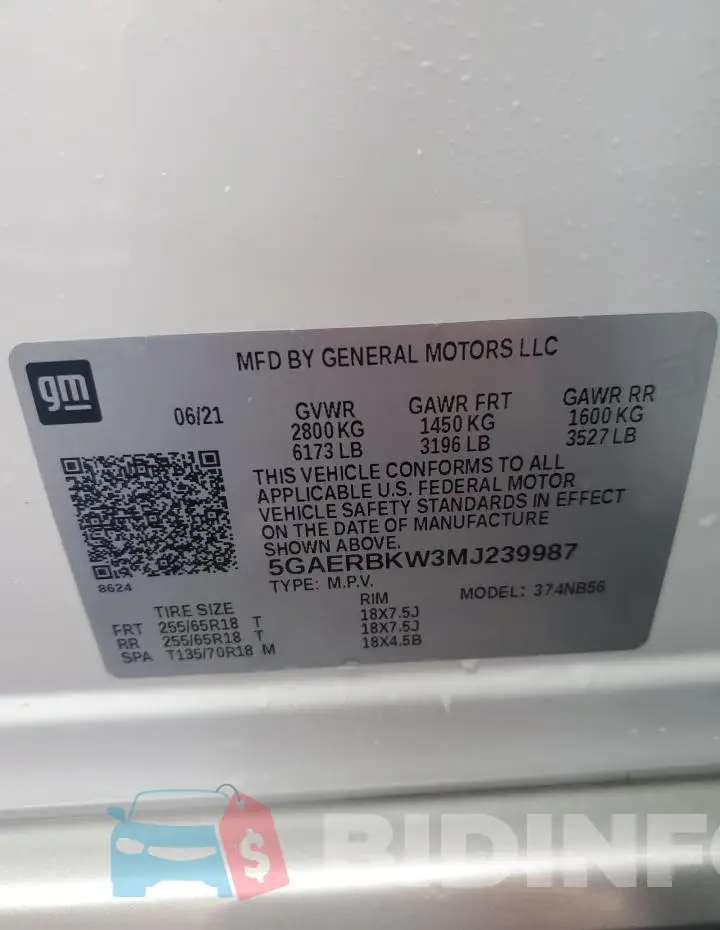 5GAERBKW3MJ239987 Photo# 14