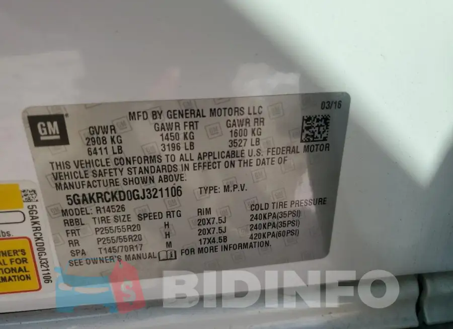 5GAKRCKD0GJ321106 Photo# 14