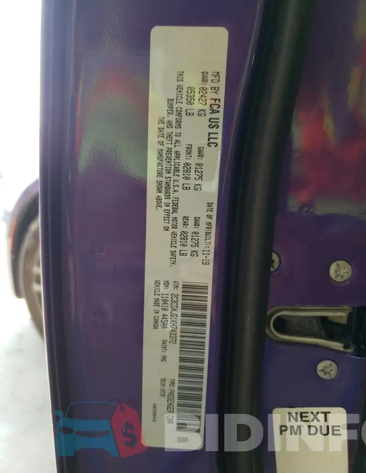 2C3CDXJG1KH743372 Photo# 12