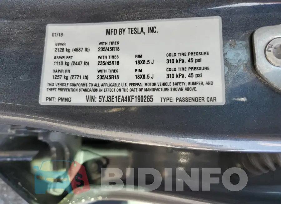5YJ3E1EA4KF190265 Photo# 12