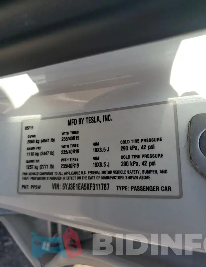 5YJ3E1EA5KF311787 Photo# 12