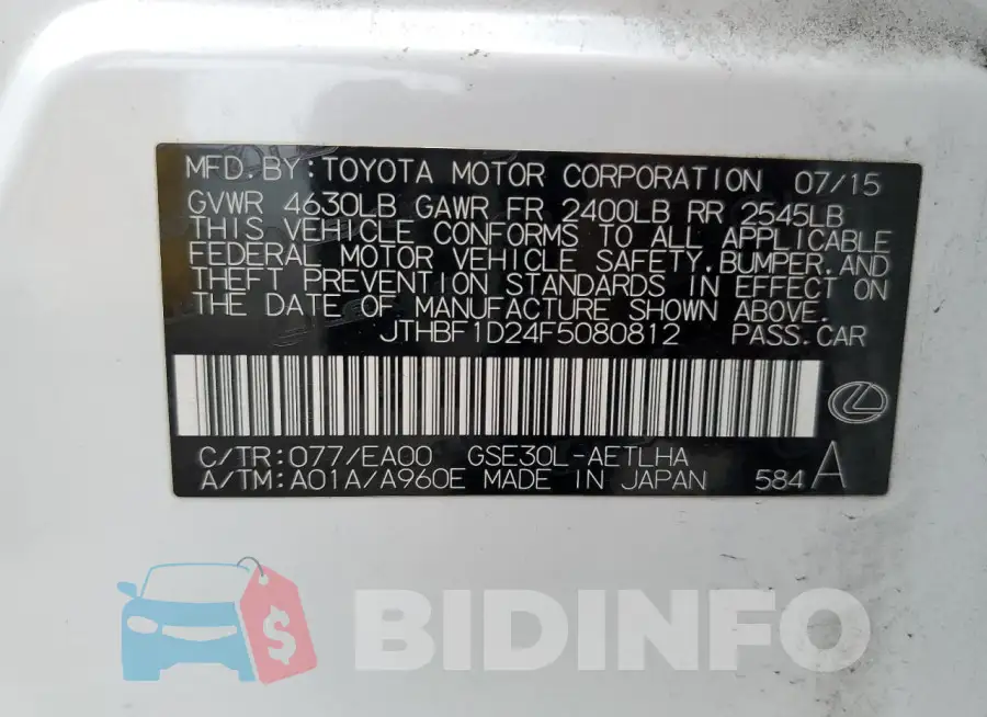 JTHBF1D24F5080812 Photo# 12