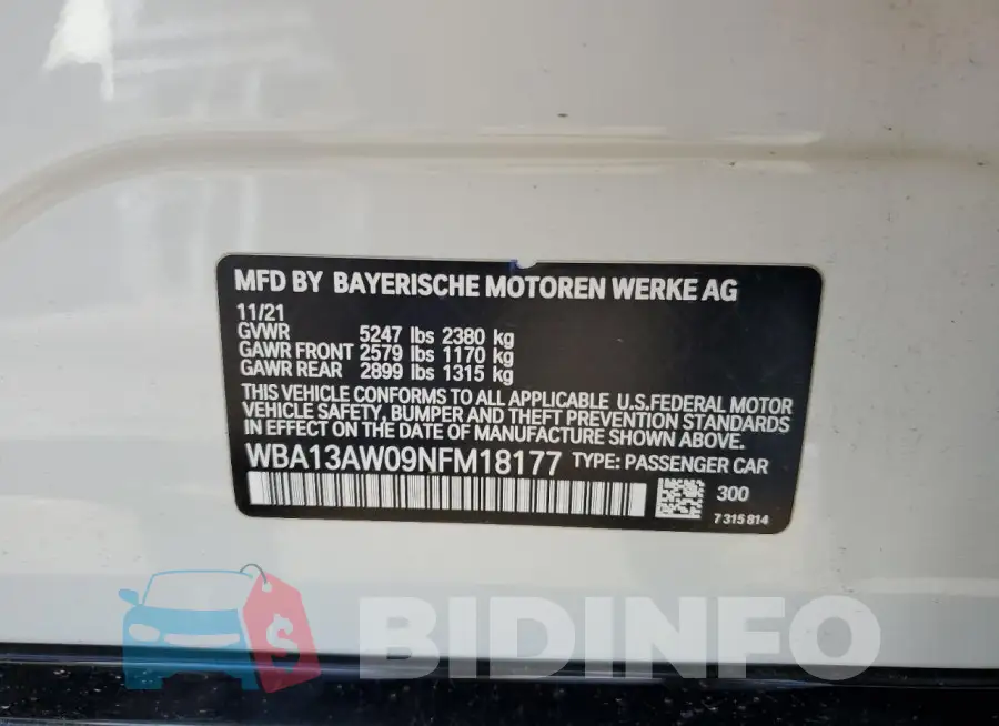 WBA13AW09NFM18177 Photo# 12