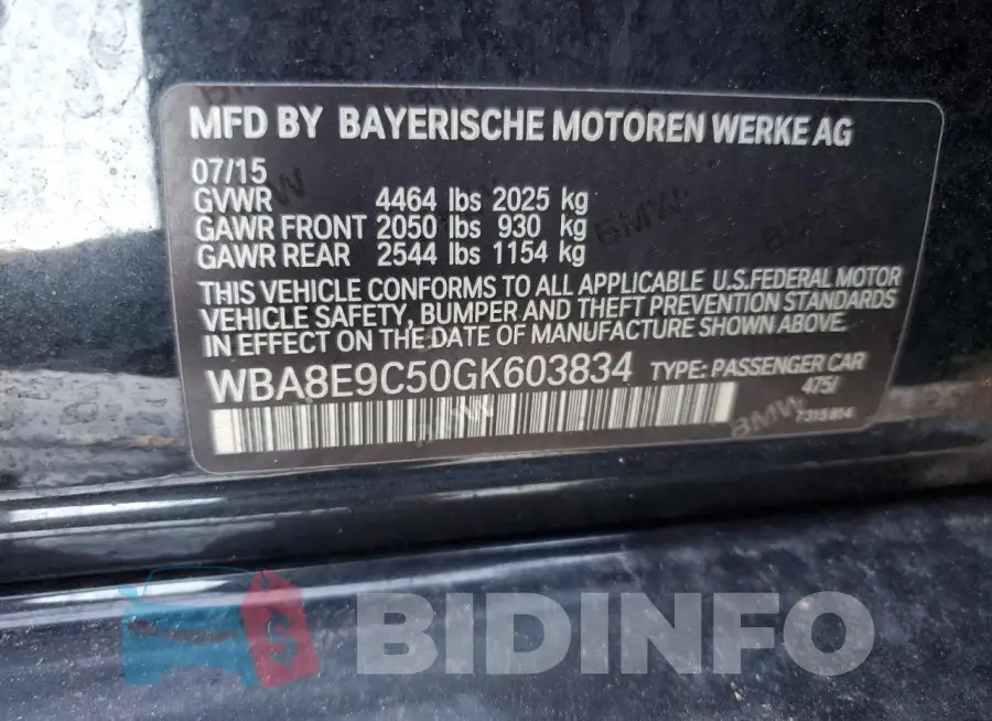WBA8E9C50GK603834 Photo# 12