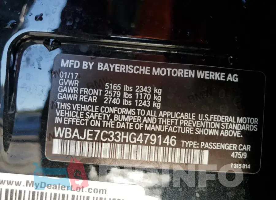 WBAJE7C33HG479146 Photo# 13