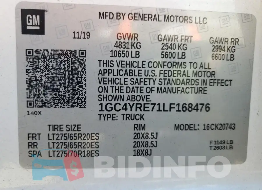 1GC4YRE71LF168476 Photo# 12
