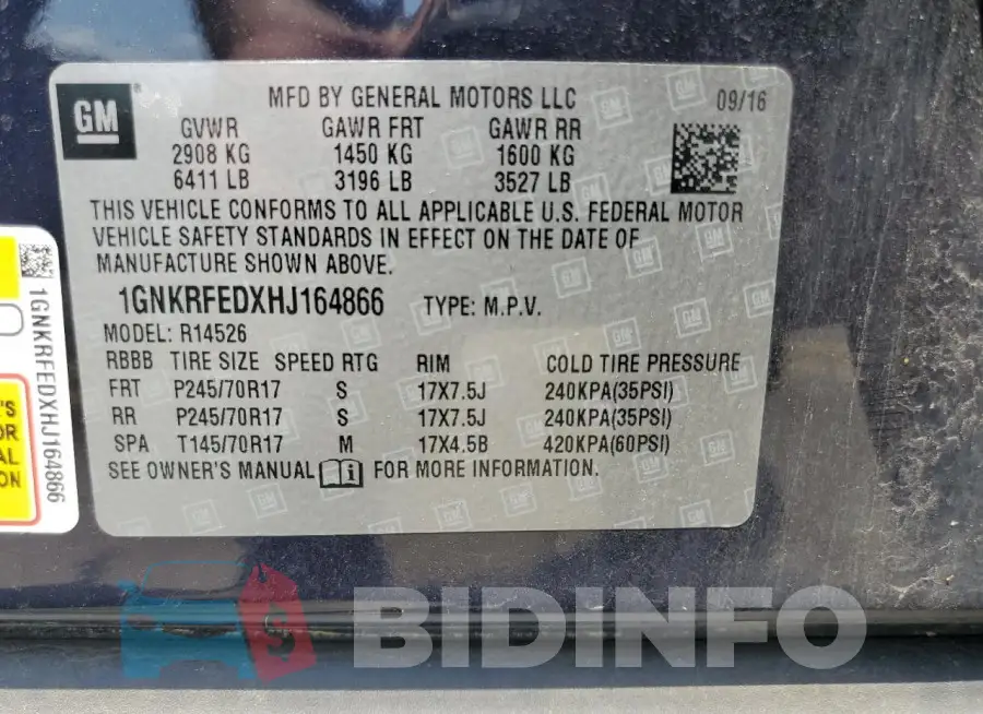 1GNKRFEDXHJ164866 Photo# 13