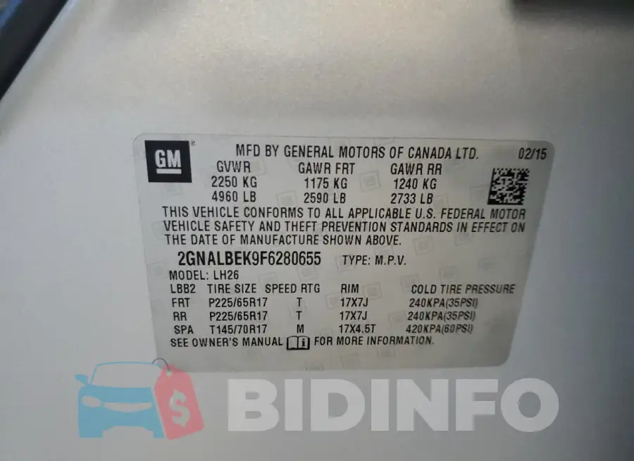 2GNALBEK9F6280655 Photo# 13