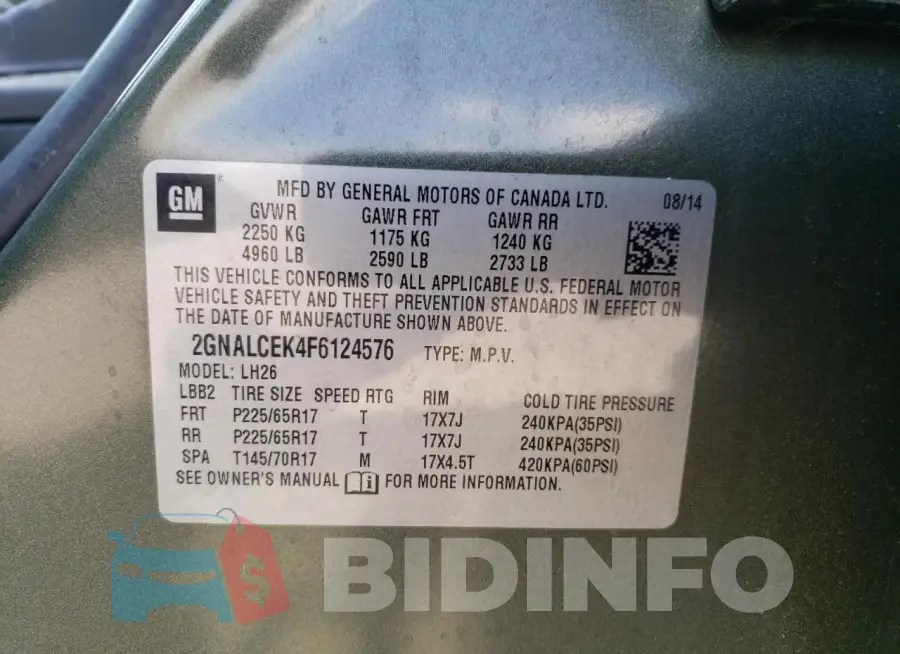 2GNALCEK4F6124576 Photo# 13