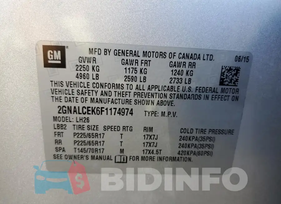 2GNALCEK6F1174974 Photo# 13