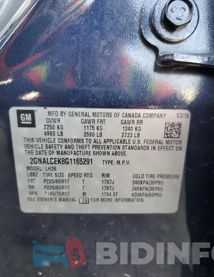 2GNALCEK8G1165291 Photo# 13